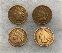 1895, 1897, 1890, 1899 Indian Head Pennies