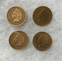 1900, 1902, 1903, 1909 Indian Head Pennies