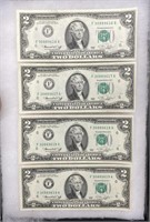 1976 UNC $2 Bills - Consecutive Serial Numbers