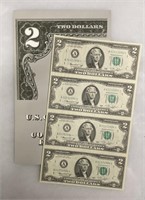1976 UNC $2 Bills - Uncut Sheet