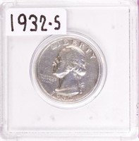 Coin 1932-S Washington Quarter In Case AU