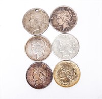 Coin 6 Good Peace Silver Dollars - 1922 & 1923