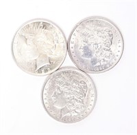 Coin 3 Assorted Silver Dollars - Morgan & Peace