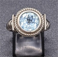 Sterling Silver Blue Stone Bezel Set Ring - Size 8