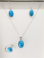 3 Pc. Sterling Silver Turquoise Solitaire Set