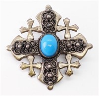 900 Silver & Turquoise Brooch / Pendant
