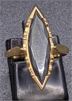 10 Kt Yellow Gold Marquise Hematite Ring - Size 6