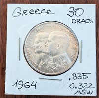 1964 Greece Silver 30 Drachmai Coin