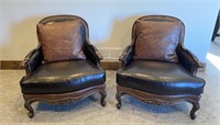 Pair of Leather Stickley Arm Chairs