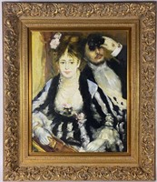 Large Framed Oil Painting After Renoir La Loge