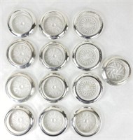 (13) Sterling Rimmed Glass Coasters