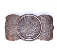Coin Sterling Silver Buckle W/ 1891-S Morgan Inlay