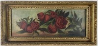 Antique Oil Painting On Canvas Floral Still Life