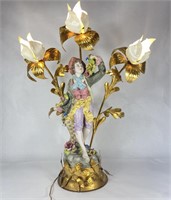 Tall 33" Capidomonte Figural Gilded Lamp