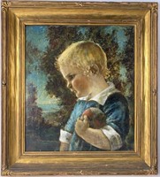 Antique Oil Painting On Canvas Signed A.M