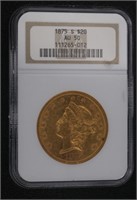 1875-S AU50 Liberty Head $20.00 Gold Double Eagle