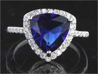 Trillion Cut Sapphire & White Topaz Designer Ring