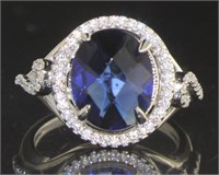 Elegant Oval Sapphire & White Topaz Ring