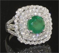 14K White Gold 4.70 ct Emerald & Diamond Ring