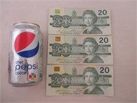 3 Billets 20$ Canada 1991