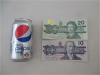 1 Billet 20$ 1991 et 10$ 1989
