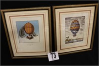 Pair of 18x21" Matted & Framed Vintage Hot Air