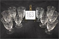 (10) Pieces of Etched Stemware (1 Small Crack)