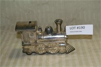 SILVER PLATE TRAIN ENGINE COIN BANK