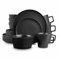 16-Piece Modern Black Matte Stoneware Dinnerware