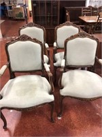 4 Matching French Wood Carved Arm Chairs