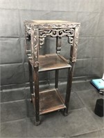 Oriental carved wood Plant Stand w/ marble top