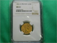 1861 A Gold Franc MS61