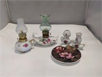 Miniature Kerosene Lamps & Rose Ornaments