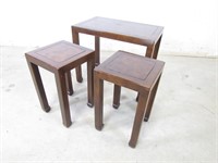 Dark Wooden Tuck-Away Stools & Short Table Set