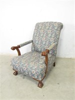 Floral Upholstered Lounge Chair w/ Claw Feet