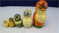Set of Cat-Themed Russian Nesting Dolls