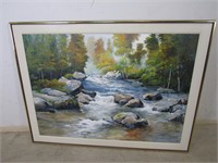 56.25" x 42.25" Oil Rapids Painting Signed in +