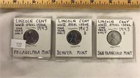 Lincoln cent, steel pennies 1943, 1943D, 1943S