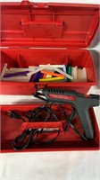 Hot glue gun, glue and box