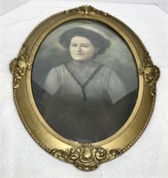 Antique Portrait Photograph w/ Convex Glass U16D