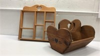 Vintage Wood Shelf & Wood Basket K12B