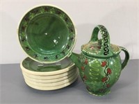German Pottery Plates & Teapot