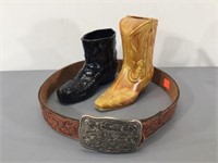 Leather Belt and Buckle w/Ceramic Boots