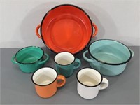 Enameled Play Pans & Ceramic Mugs -Toy Size