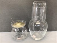 Engraved Crystal Water Carafe & Condiment Jar