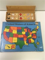 USA Map Puzzle and Wood Animal Dominos