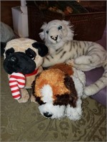 3 PLUSH TOYS - TIGER, CHRISTMAS DOG, AND DOG