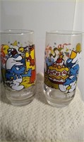 2 vintage 1983 Smurf glasses. Handy & Baker