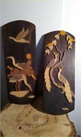 2 vintage wood art (birds). 1 is of crane's and
