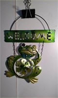 metal frog WELCOME sign. has a working little